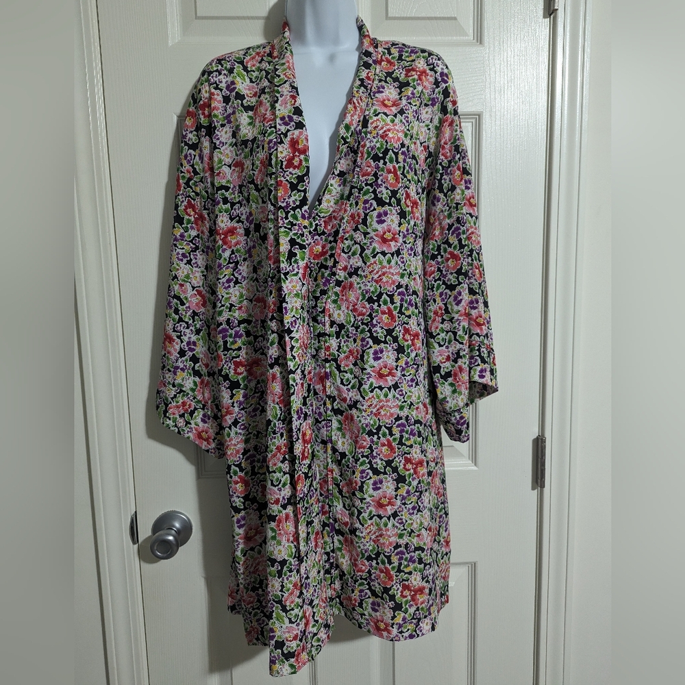 Vintage Victoria's Secret Gold Label Bath Robe Pink Green Yellow One Size Lounge